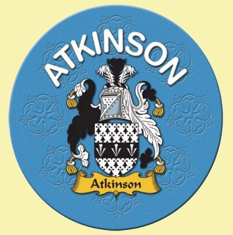 Image 0 of Atkinson Coat of Arms Cork Round English Family Name Coasters Set of 2