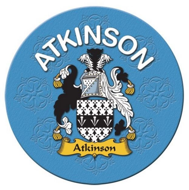 Image 1 of Atkinson Coat of Arms Cork Round English Family Name Coasters Set of 2