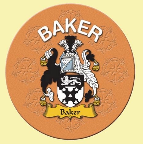 Image 0 of Baker Coat of Arms Cork Round English Family Name Coasters Set of 2