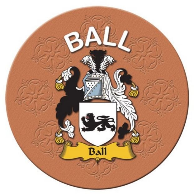 Image 1 of Ball Coat of Arms Cork Round English Family Name Coasters Set of 2