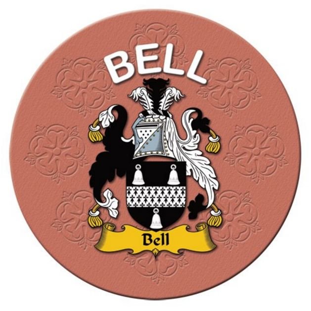 Image 1 of Bell Coat of Arms Cork Round English Family Name Coasters Set of 2