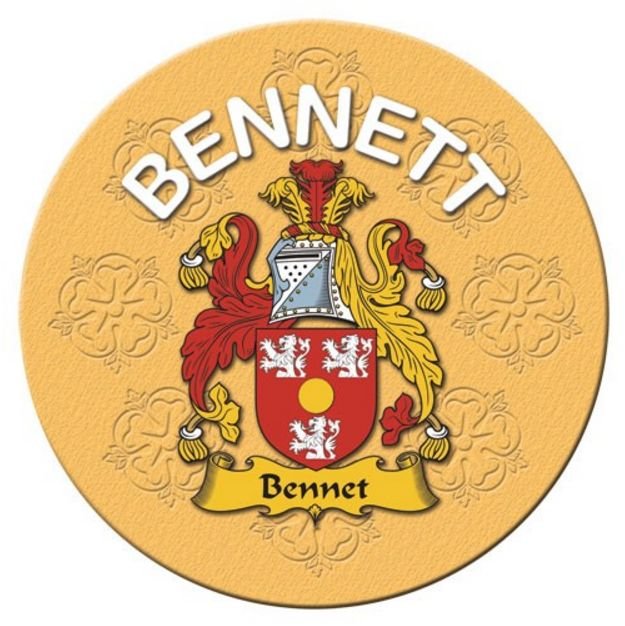 Image 1 of Bennett Coat of Arms Cork Round English Family Name Coasters Set of 2