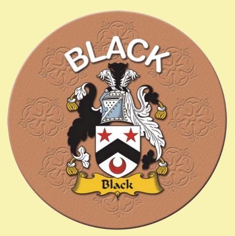 Image 0 of Black Coat of Arms Cork Round English Family Name Coasters Set of 2
