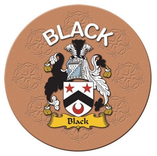 Image 1 of Black Coat of Arms Cork Round English Family Name Coasters Set of 2