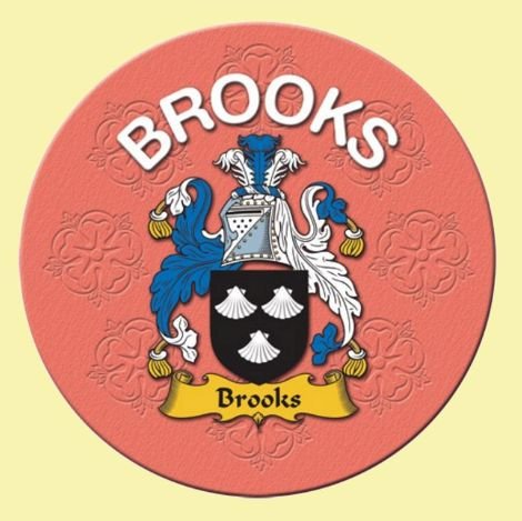 Image 0 of Brooks Coat of Arms Cork Round English Family Name Coasters Set of 2