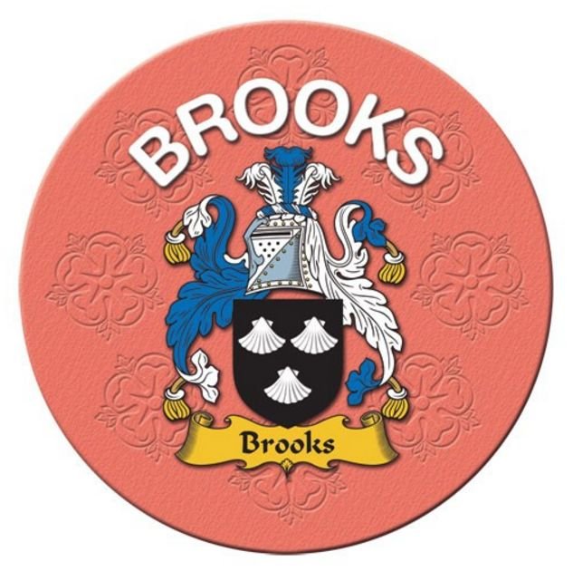 Image 1 of Brooks Coat of Arms Cork Round English Family Name Coasters Set of 2