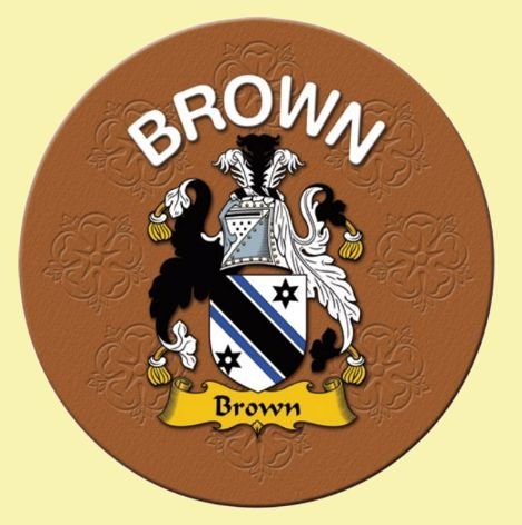 Image 0 of Brown Coat of Arms Cork Round English Family Name Coasters Set of 2