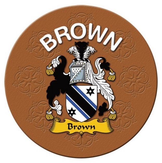 Image 1 of Brown Coat of Arms Cork Round English Family Name Coasters Set of 2