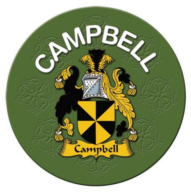 Image 1 of Campbell Coat of Arms Cork Round English Family Name Coasters Set of 2