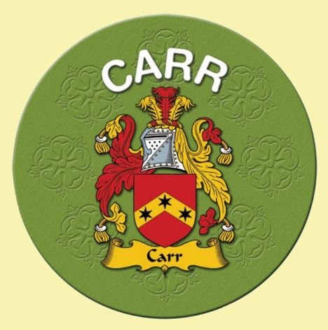 Image 0 of Carr Coat of Arms Cork Round English Family Name Coasters Set of 2