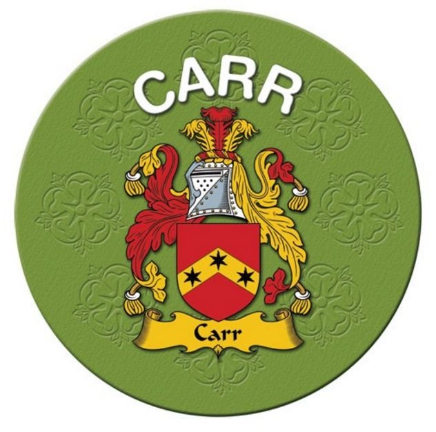 Image 1 of Carr Coat of Arms Cork Round English Family Name Coasters Set of 2