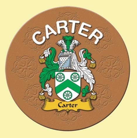 Image 0 of Carter Coat of Arms Cork Round English Family Name Coasters Set of 2