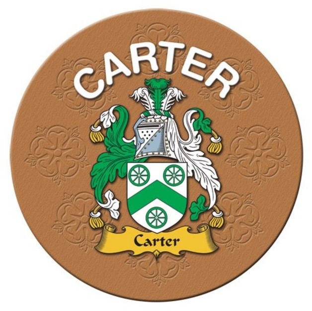 Image 1 of Carter Coat of Arms Cork Round English Family Name Coasters Set of 2