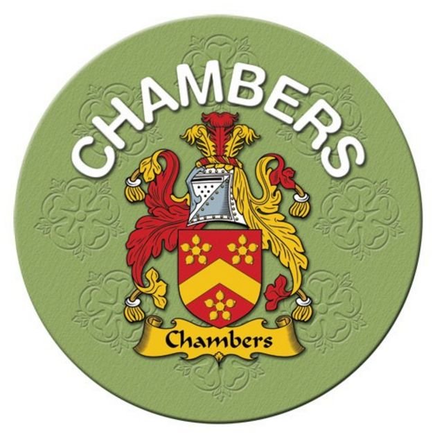 Image 1 of Chambers Coat of Arms Cork Round English Family Name Coasters Set of 2