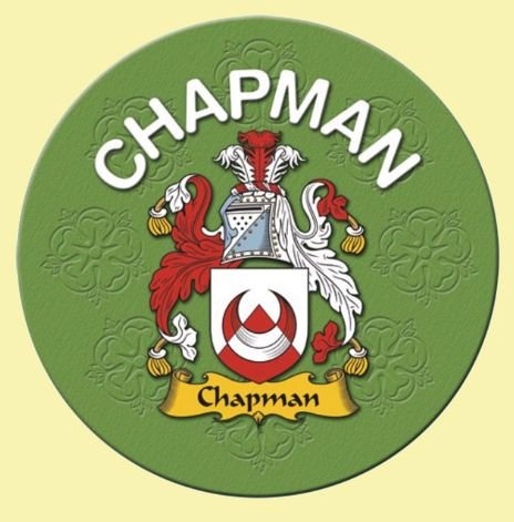 Image 0 of Chapman Coat of Arms Cork Round English Family Name Coasters Set of 2
