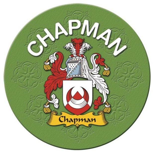Image 1 of Chapman Coat of Arms Cork Round English Family Name Coasters Set of 2