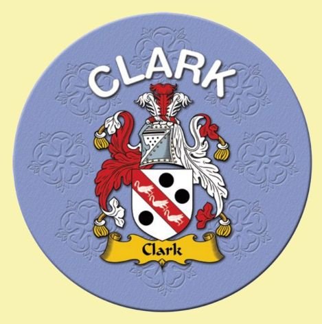 Image 0 of Clark Coat of Arms Cork Round English Family Name Coasters Set of 2