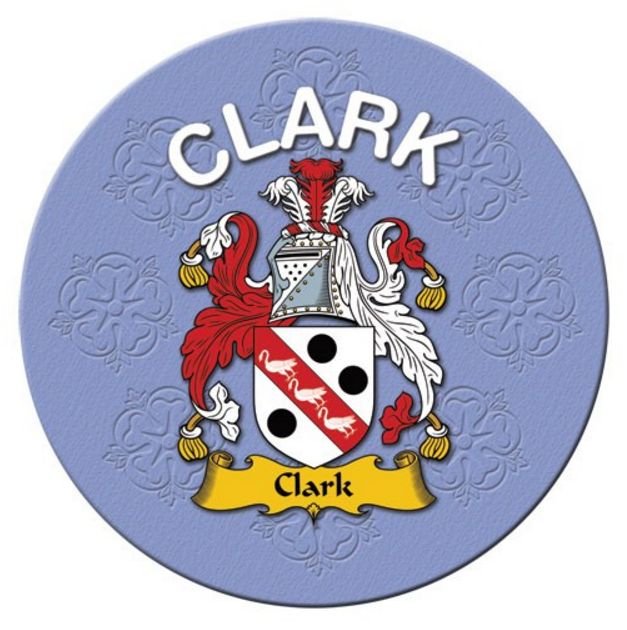 Image 1 of Clark Coat of Arms Cork Round English Family Name Coasters Set of 2
