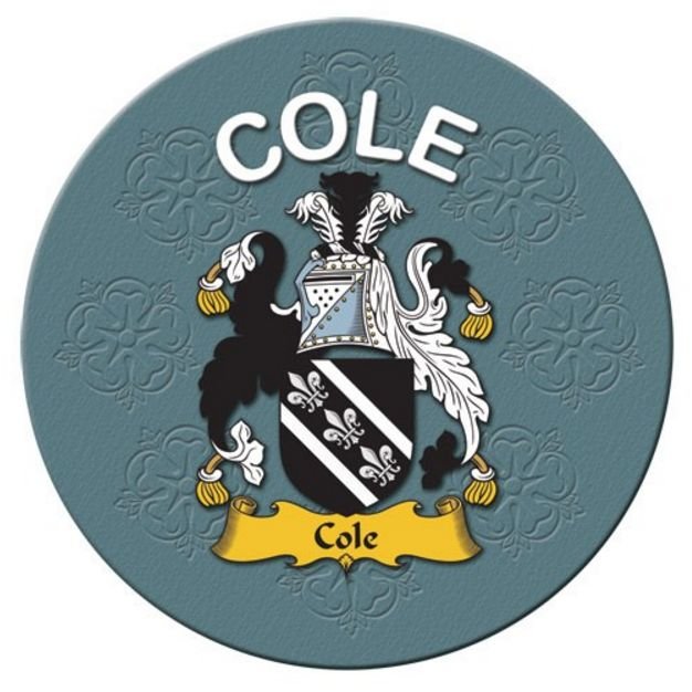 Image 1 of Cole Coat of Arms Cork Round English Family Name Coasters Set of 2