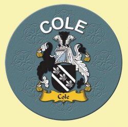 Cole Coat of Arms Cork Round English Family Name Coasters Set of 2