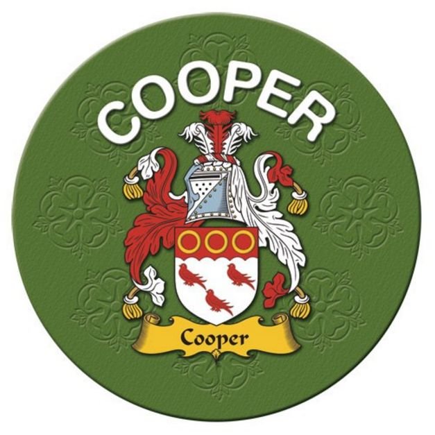Image 1 of Cooper Coat of Arms Cork Round English Family Name Coasters Set of 10