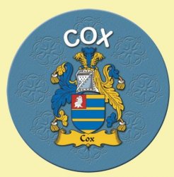 Cox Coat of Arms Cork Round English Family Name Coasters Set of 2