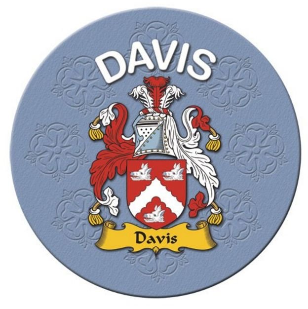 Image 1 of Davis Coat of Arms Cork Round English Family Name Coasters Set of 2