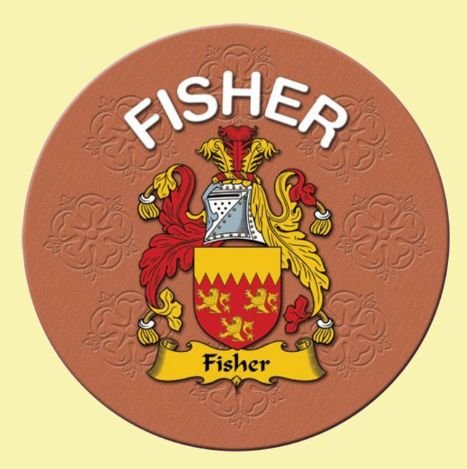 Image 0 of Fisher Coat of Arms Cork Round English Family Name Coasters Set of 10