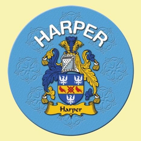 Image 0 of Harper Coat of Arms Cork Round English Family Name Coasters Set of 2