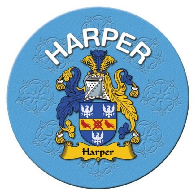 Image 1 of Harper Coat of Arms Cork Round English Family Name Coasters Set of 2
