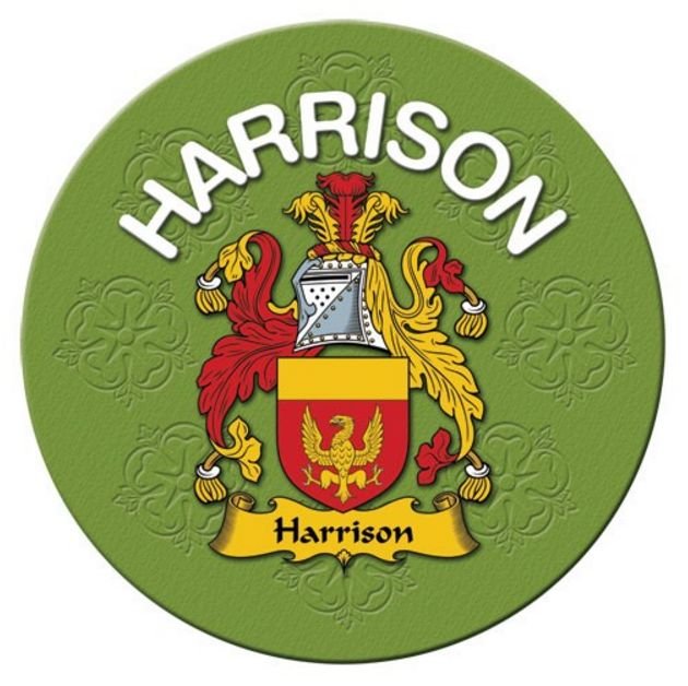 Image 1 of Harrison Coat of Arms Cork Round English Family Name Coasters Set of 4
