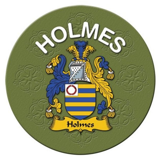 Image 1 of Holmes Coat of Arms Cork Round English Family Name Coasters Set of 2