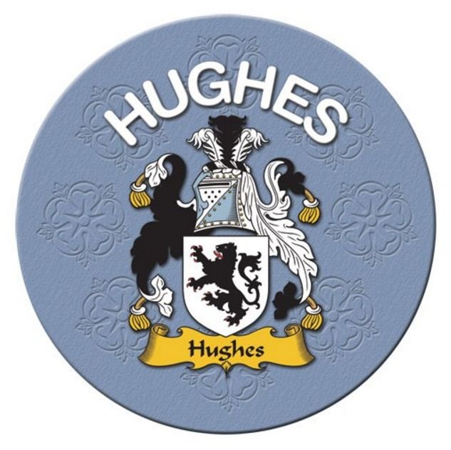 Image 1 of Hughes Coat of Arms Cork Round English Family Name Coasters Set of 4