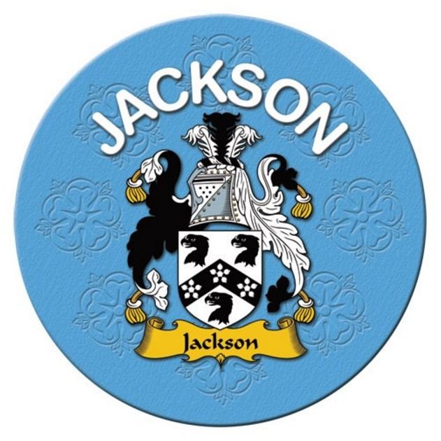 Image 1 of Jackson Coat of Arms Cork Round English Family Name Coasters Set of 2