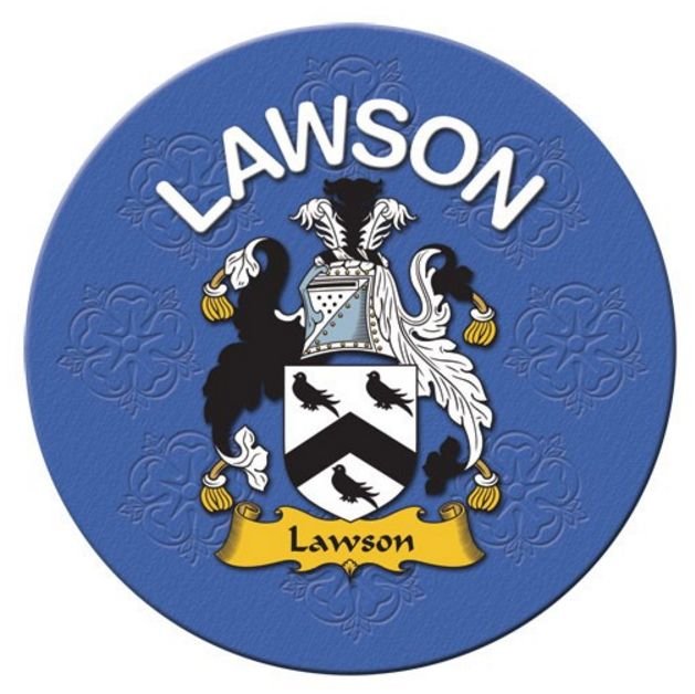 Image 1 of Lawson Coat of Arms Cork Round English Family Name Coasters Set of 2