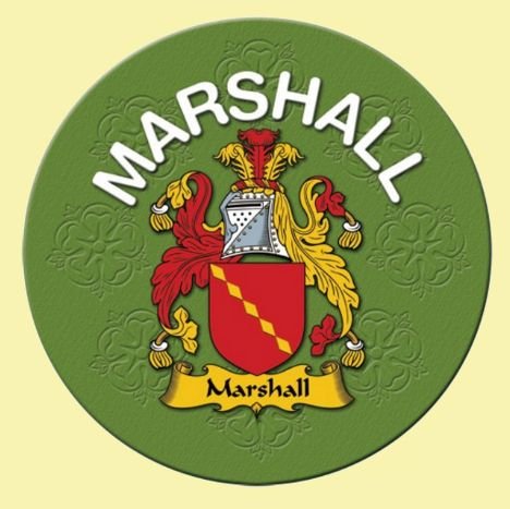 Image 0 of Marshall Coat of Arms Cork Round English Family Name Coasters Set of 2