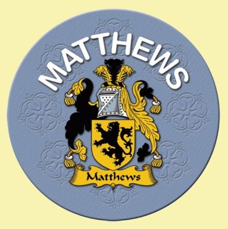 Image 0 of Matthews Coat of Arms Cork Round English Family Name Coasters Set of 2