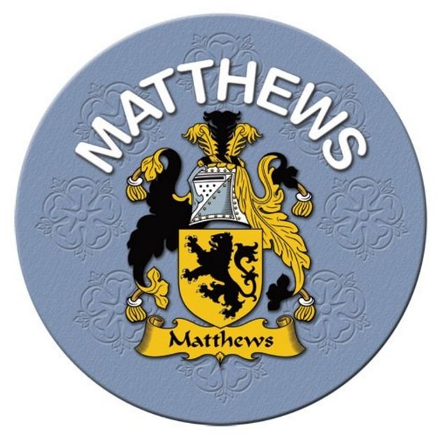 Image 1 of Matthews Coat of Arms Cork Round English Family Name Coasters Set of 2