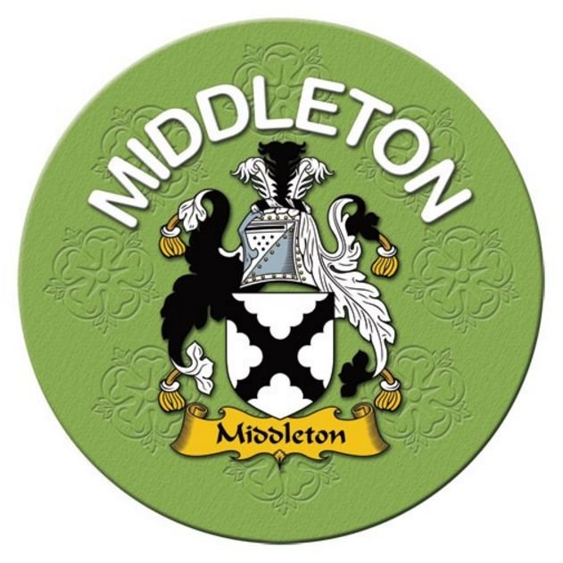 Image 1 of Middleton Coat of Arms Cork Round English Family Name Coasters Set of 2