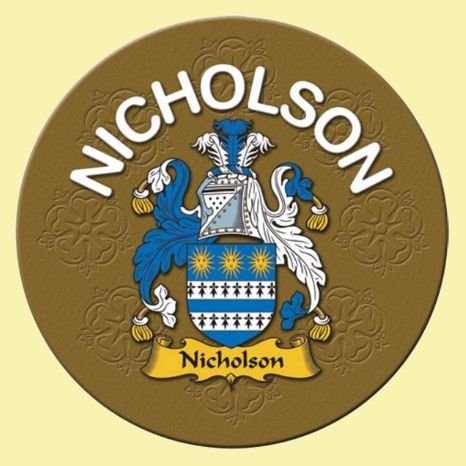 Image 0 of Nicholson Coat of Arms Cork Round English Family Name Coasters Set of 2