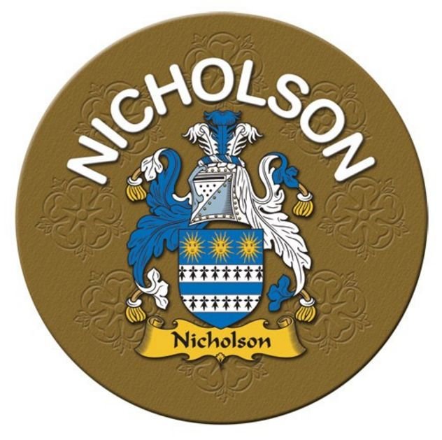 Image 1 of Nicholson Coat of Arms Cork Round English Family Name Coasters Set of 2