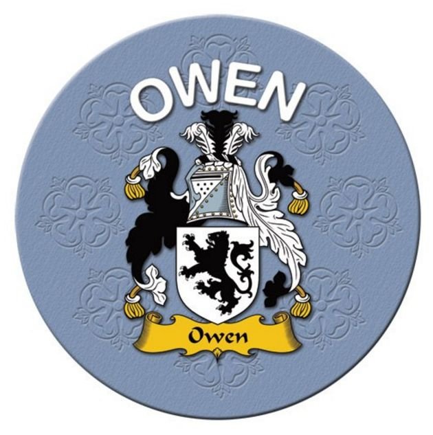 Image 1 of Owen Coat of Arms Cork Round English Family Name Coasters Set of 10