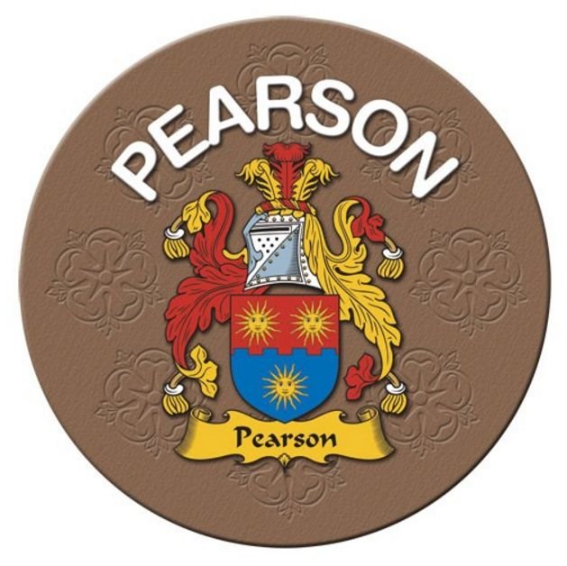 Image 1 of Pearson Coat of Arms Cork Round English Family Name Coasters Set of 2
