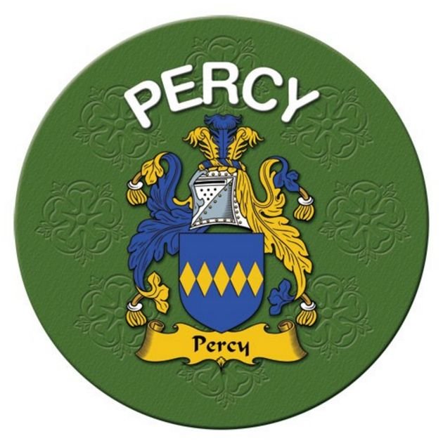 Image 1 of Percy Coat of Arms Cork Round English Family Name Coasters Set of 2