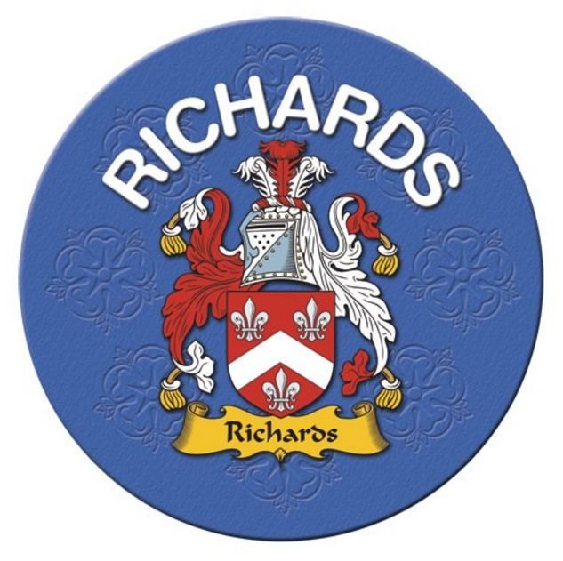 Image 1 of Richards Coat of Arms Cork Round English Family Name Coasters Set of 2