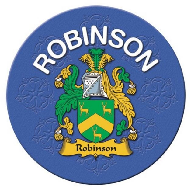 Image 1 of Robinson Coat of Arms Cork Round English Family Name Coasters Set of 2