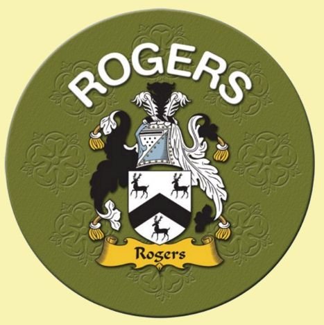 Image 0 of Rogers Coat of Arms Cork Round English Family Name Coasters Set of 2