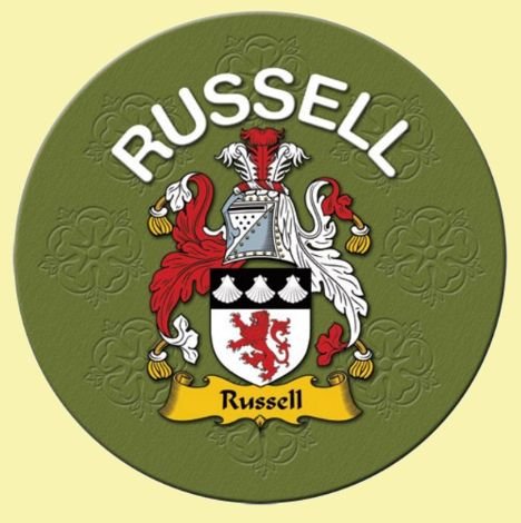 Image 0 of Russell Coat of Arms Cork Round English Family Name Coasters Set of 4
