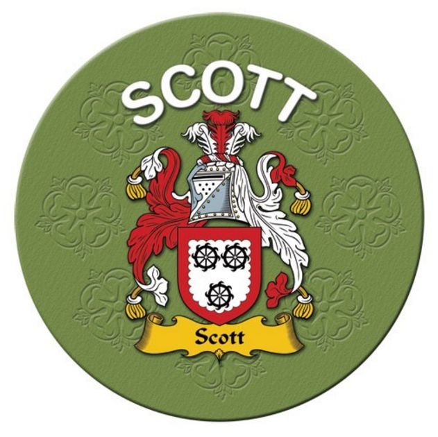 Image 1 of Scott Coat of Arms Cork Round English Family Name Coasters Set of 2