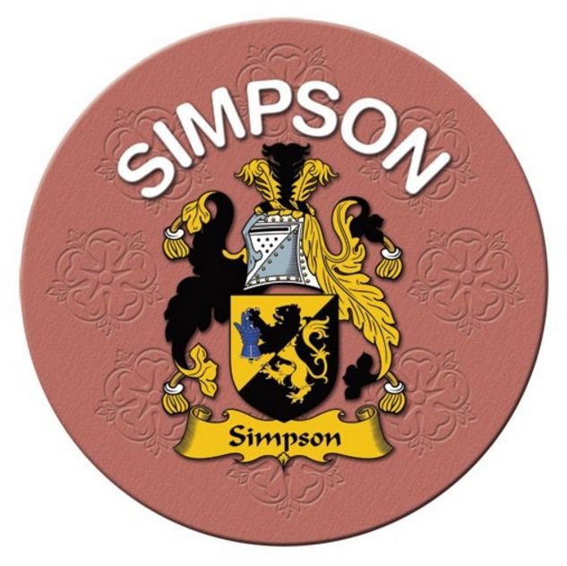 Image 1 of Simpson Coat of Arms Cork Round English Family Name Coasters Set of 4